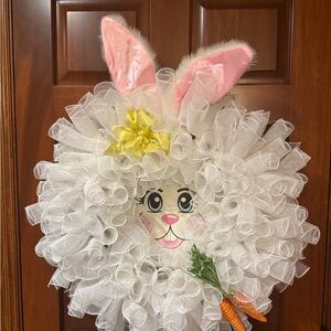 Pink and White Easter Wreath with Bunny Ears